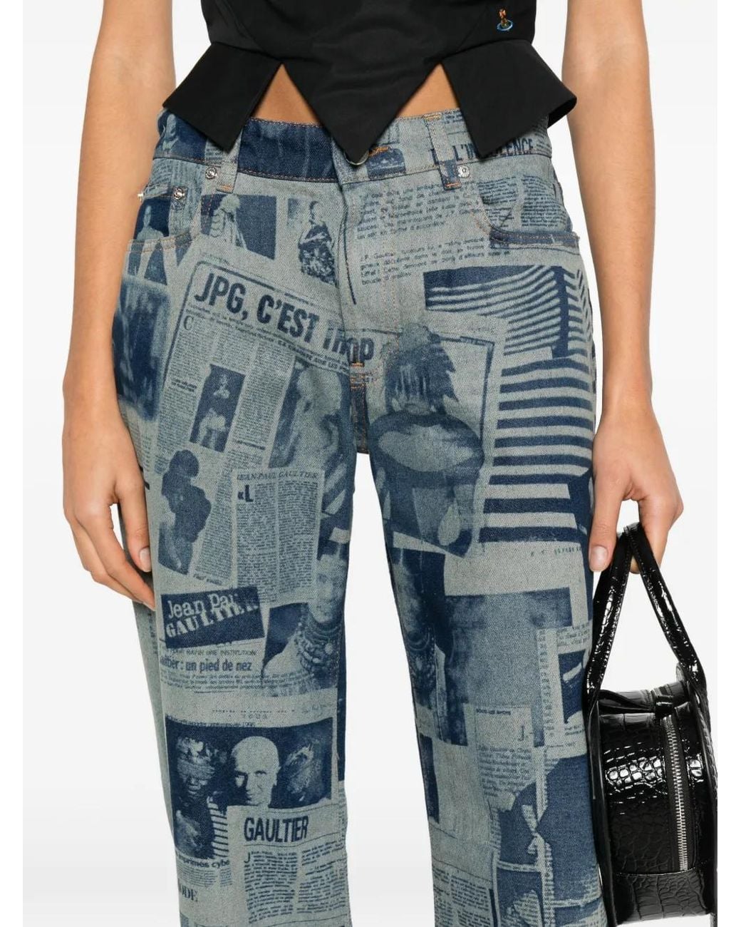 Jean Paul Gaultier Blue Newspaper-Print Straight Jeans