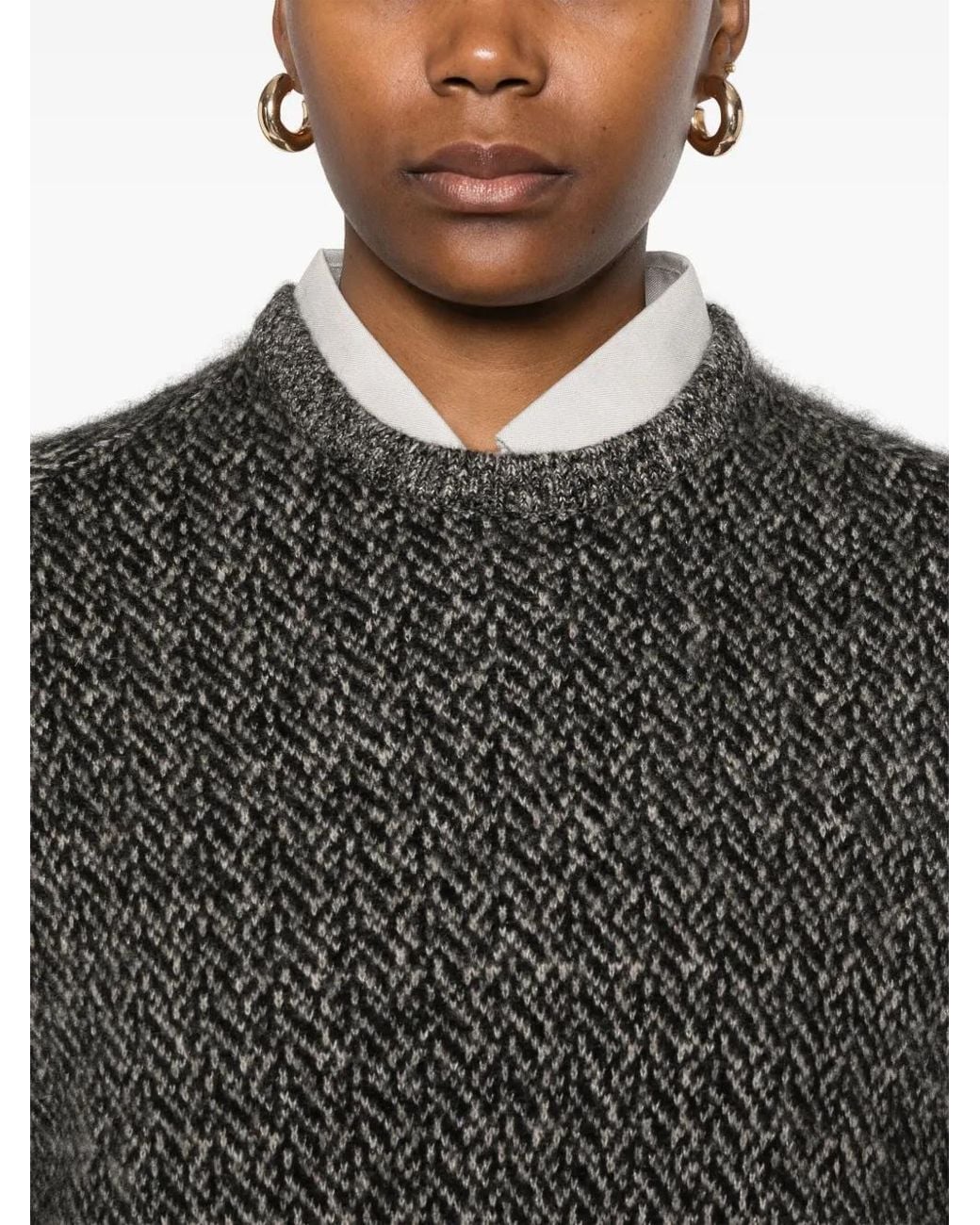 Frenckenberger Gray Herringbone-Pattern Sweater