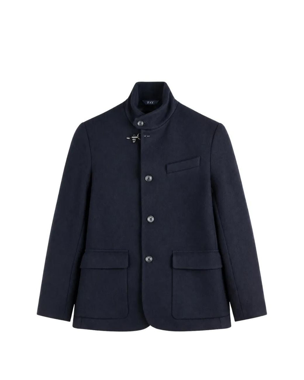Fay Blue Patch-Pocket High-Neck Coat for men