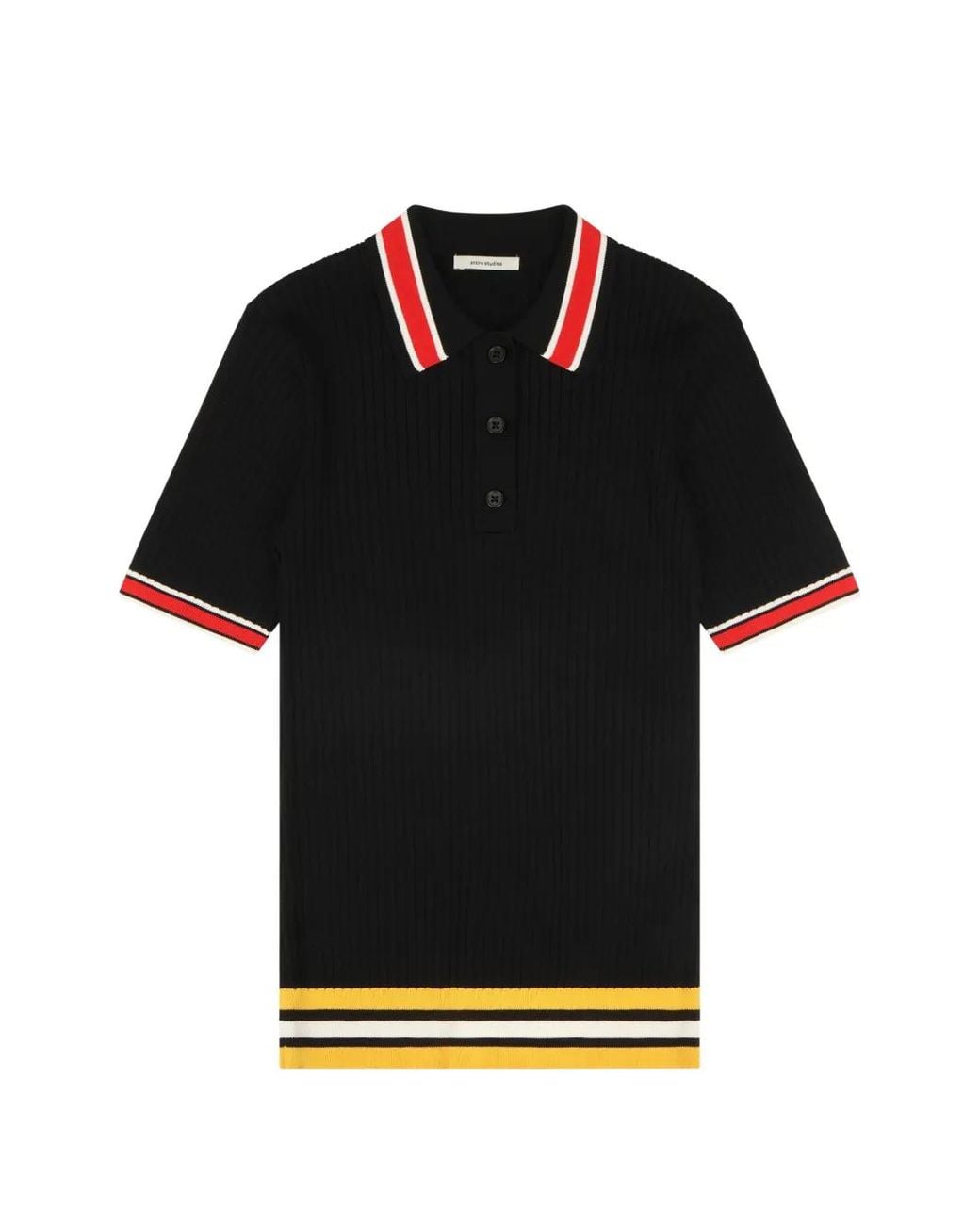 Entire studios Black Striped Ribbed Polo Shirt