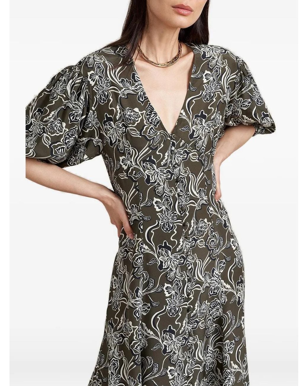 La Ligne Gray Florence Floral-Print Dress