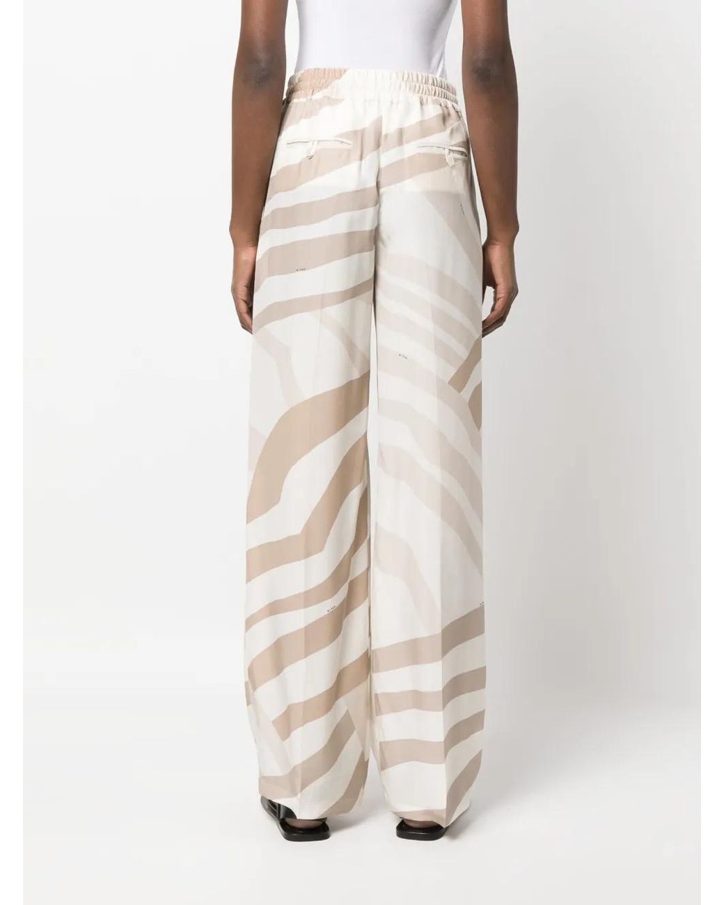Kiton White Abstract-Print Drawstring Silk Trousers
