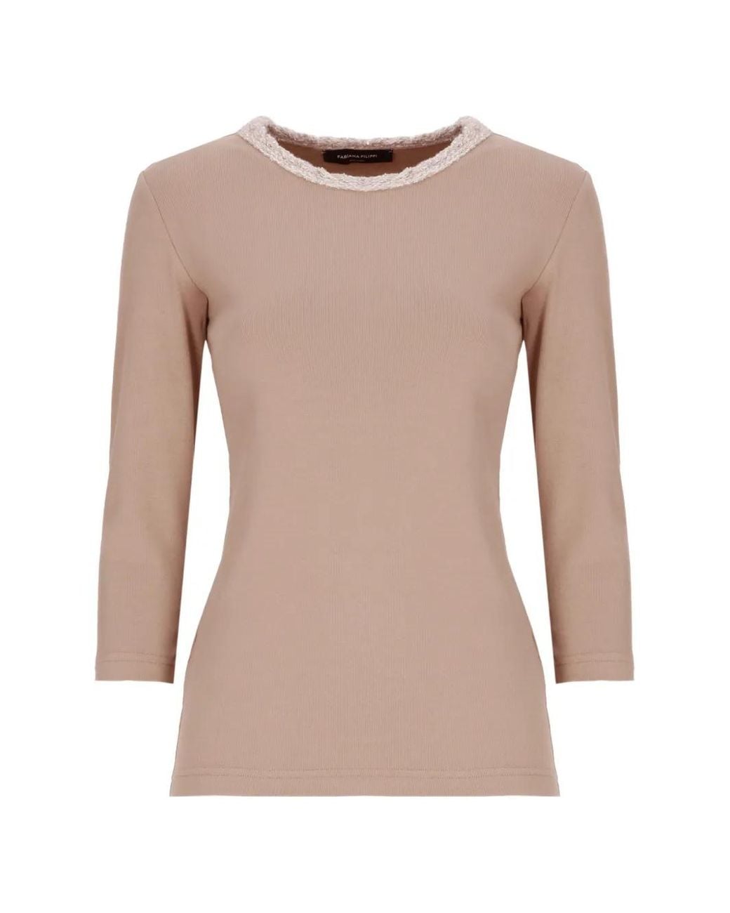 Fabiana Filippi Pink Sequin-Embellished Three-Quarter Sleeve T-Shirt