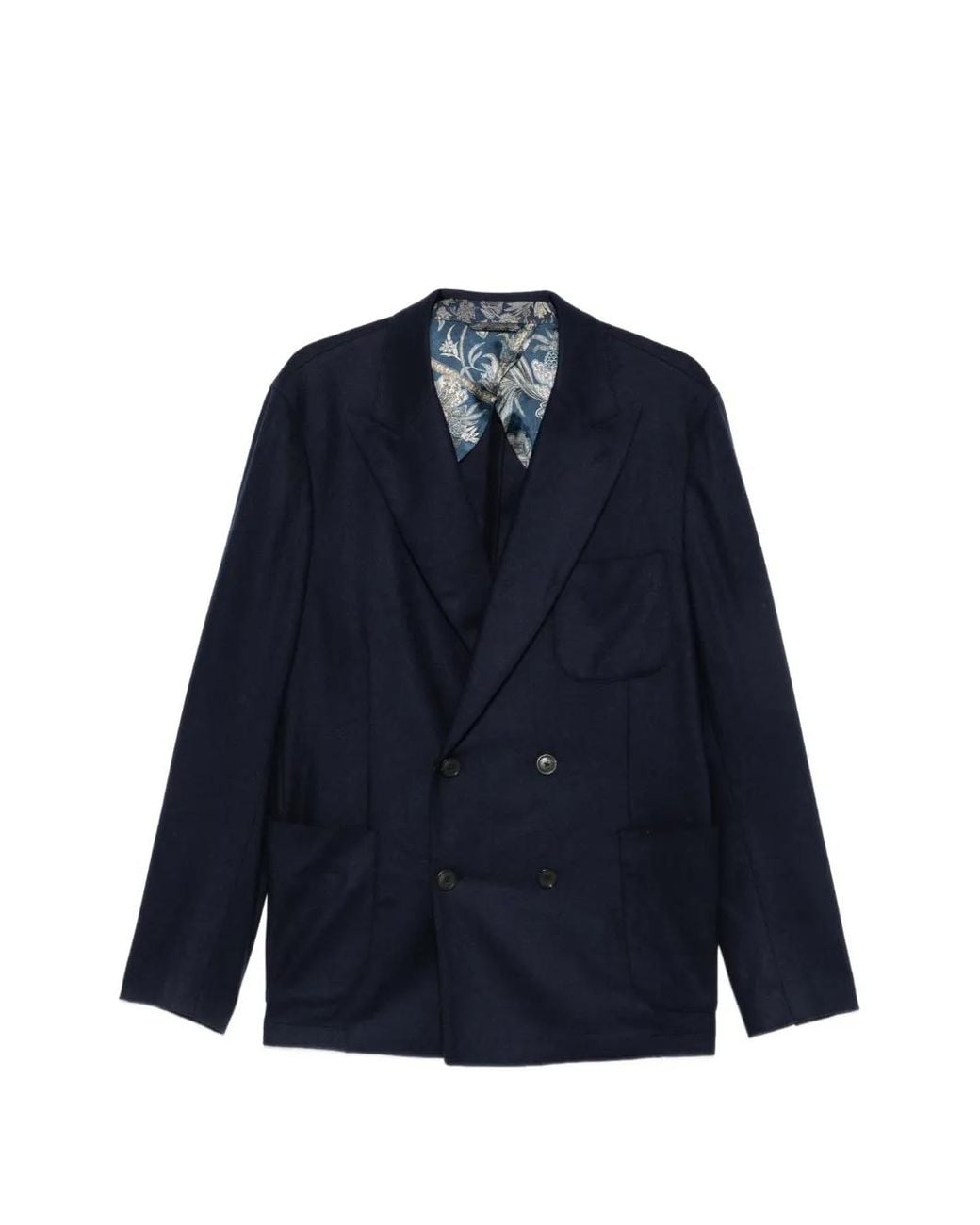 Etro Blue Double-Breasted Peak-Lapel Blazer for men