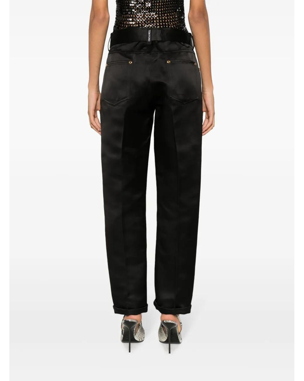 Tom Ford Black Duchesse-Satin Silk Boyfriend Trousers