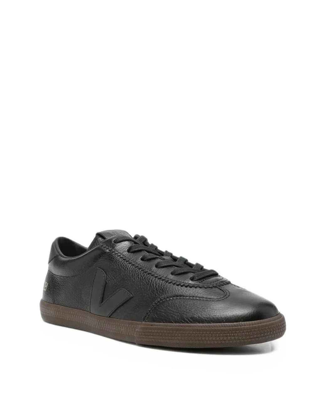 Veja Black Volley Grained Leather Sneakers