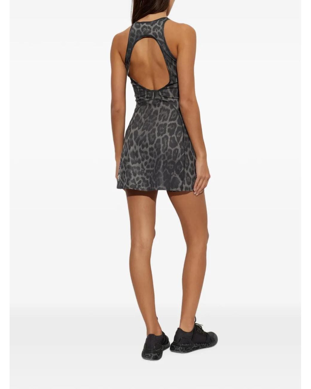 Adidas By Stella McCartney Black X Stella Mccartney Leopard-Print Cut-Out Mini Dress