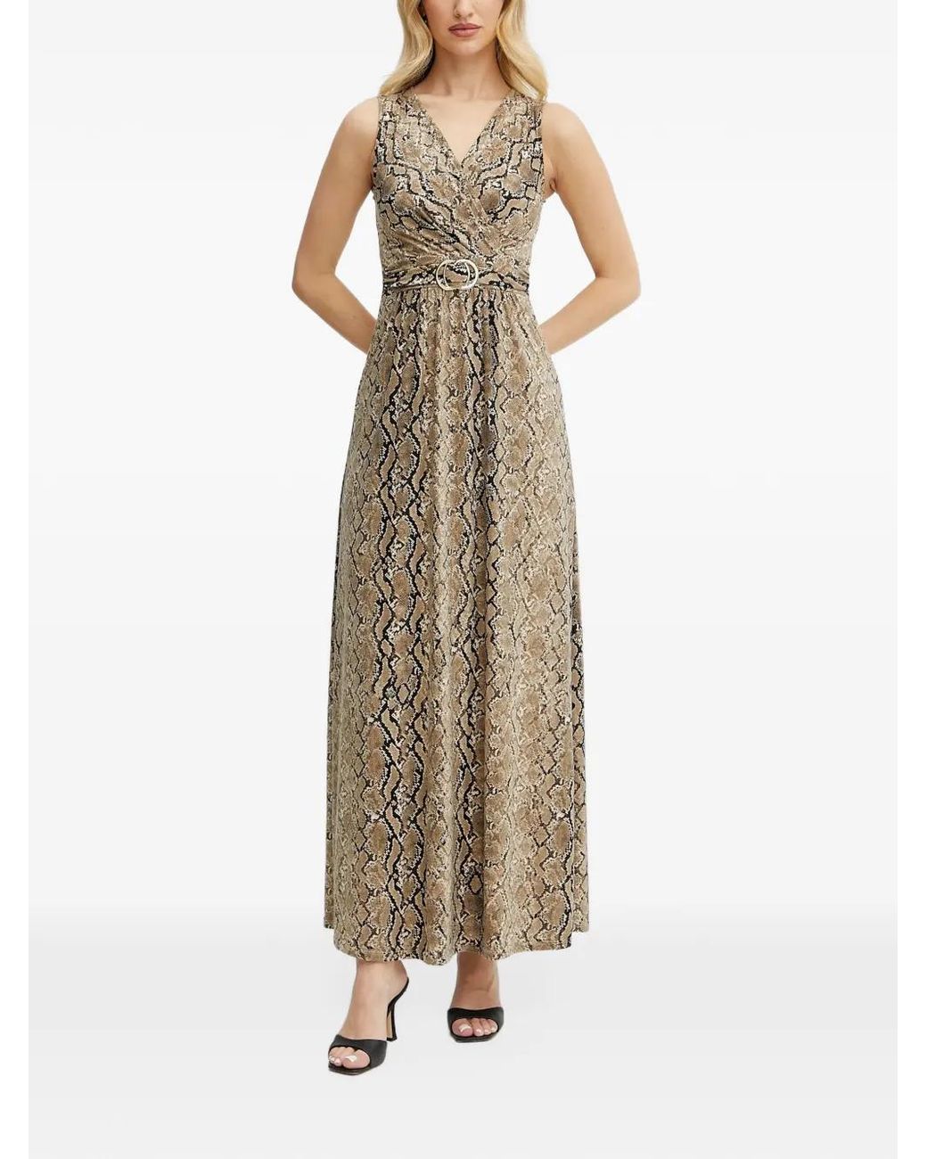 Morgan Natural Snake-Print Belted Maxi Dress