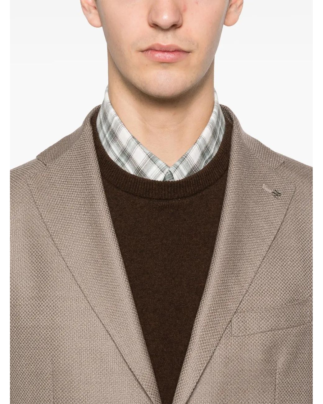 Tagliatore Brown Textured Patch Pocket Jacket for men