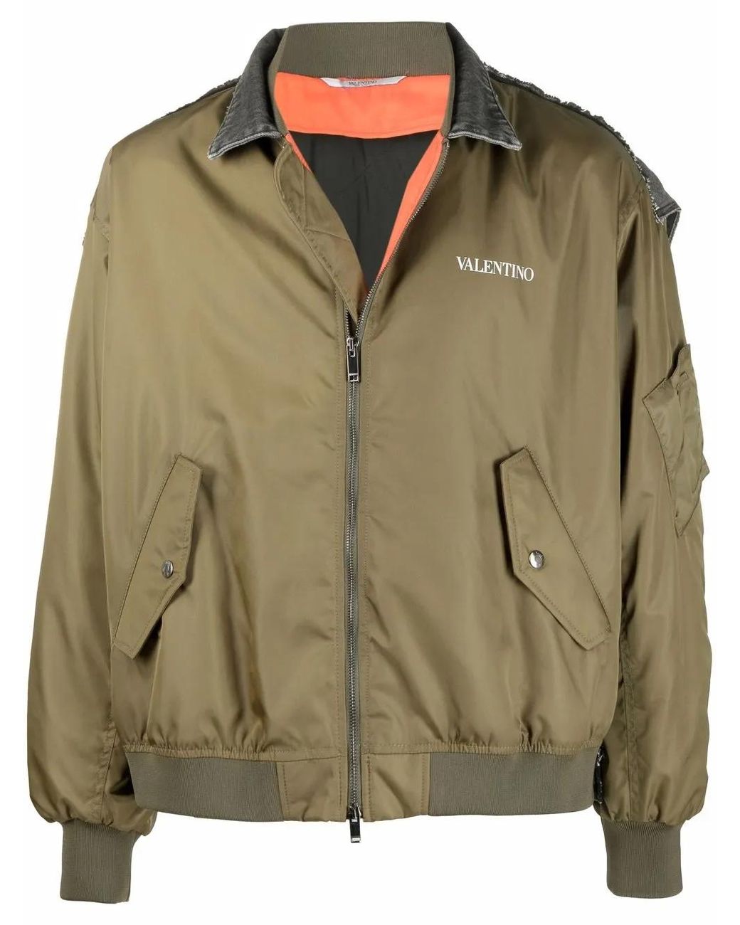 Valentino Garavani Green Logo-Print Bomber Jacket for men
