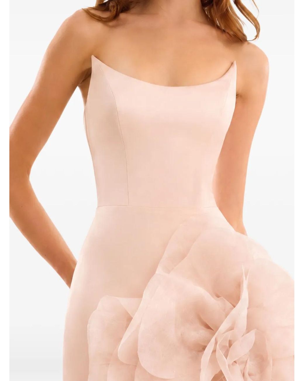 Gemy Maalouf Pink Flower-Embellished Scoop-Neck Gown