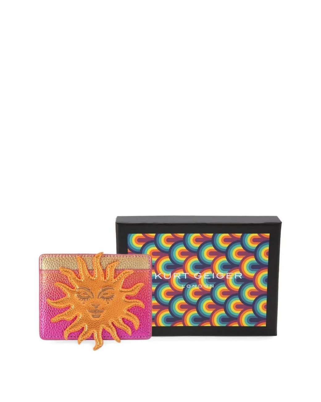 Kurt Geiger Orange Sun-Motif Grain Leather Card Holder