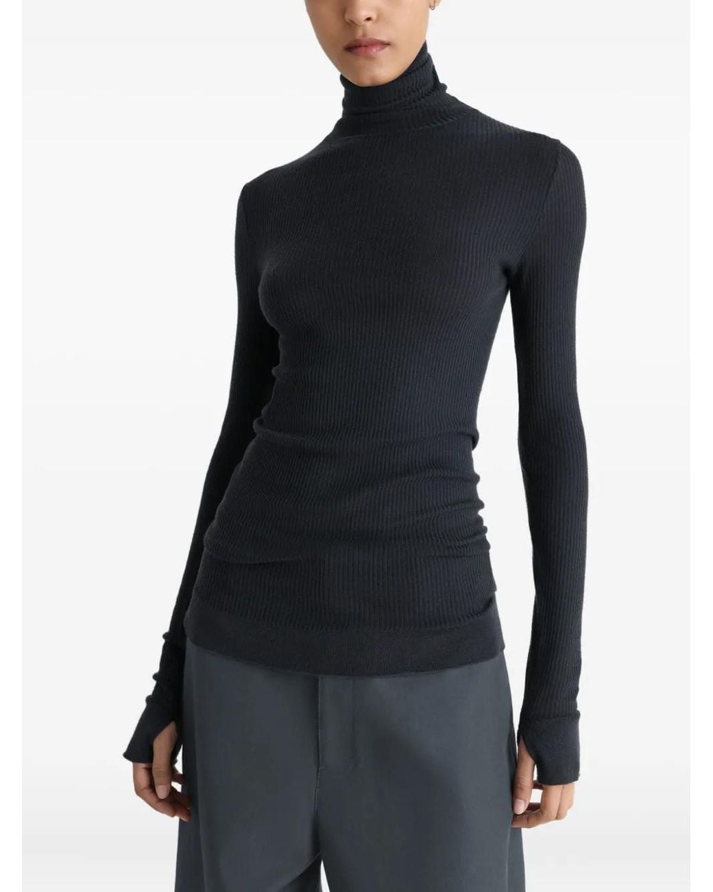 Lemaire Black Ribbed High-Neck Top