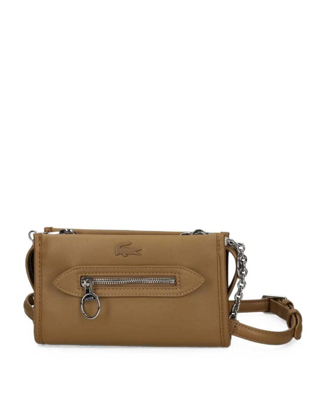 Lacoste Brown Logo-Embossed Crossbody Bag