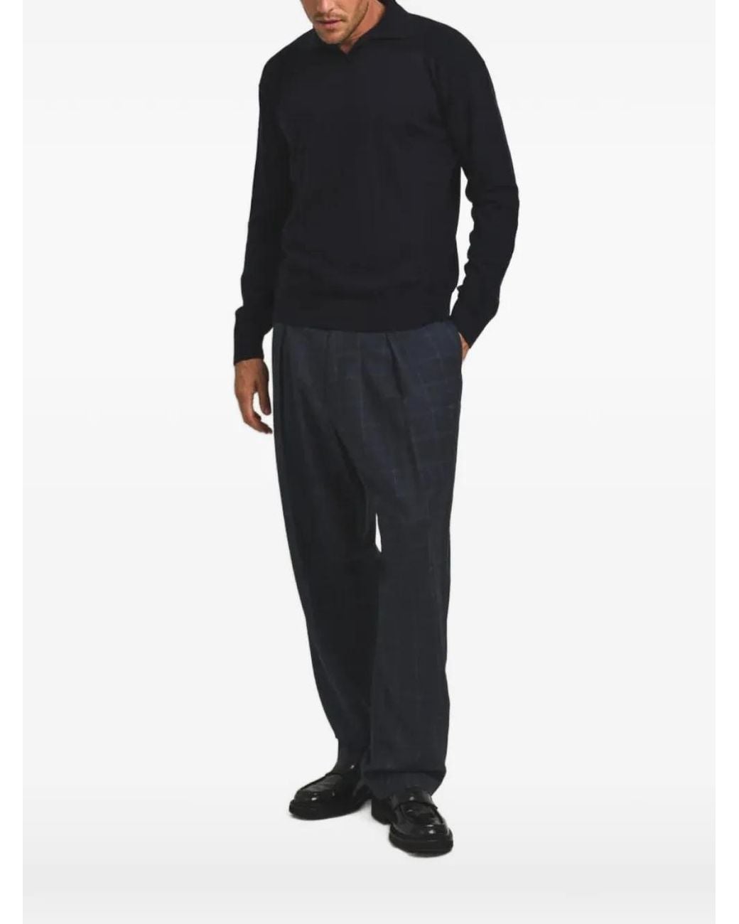 CESAR CASIER Black Amory Merino-Wool Polo Shirt for men
