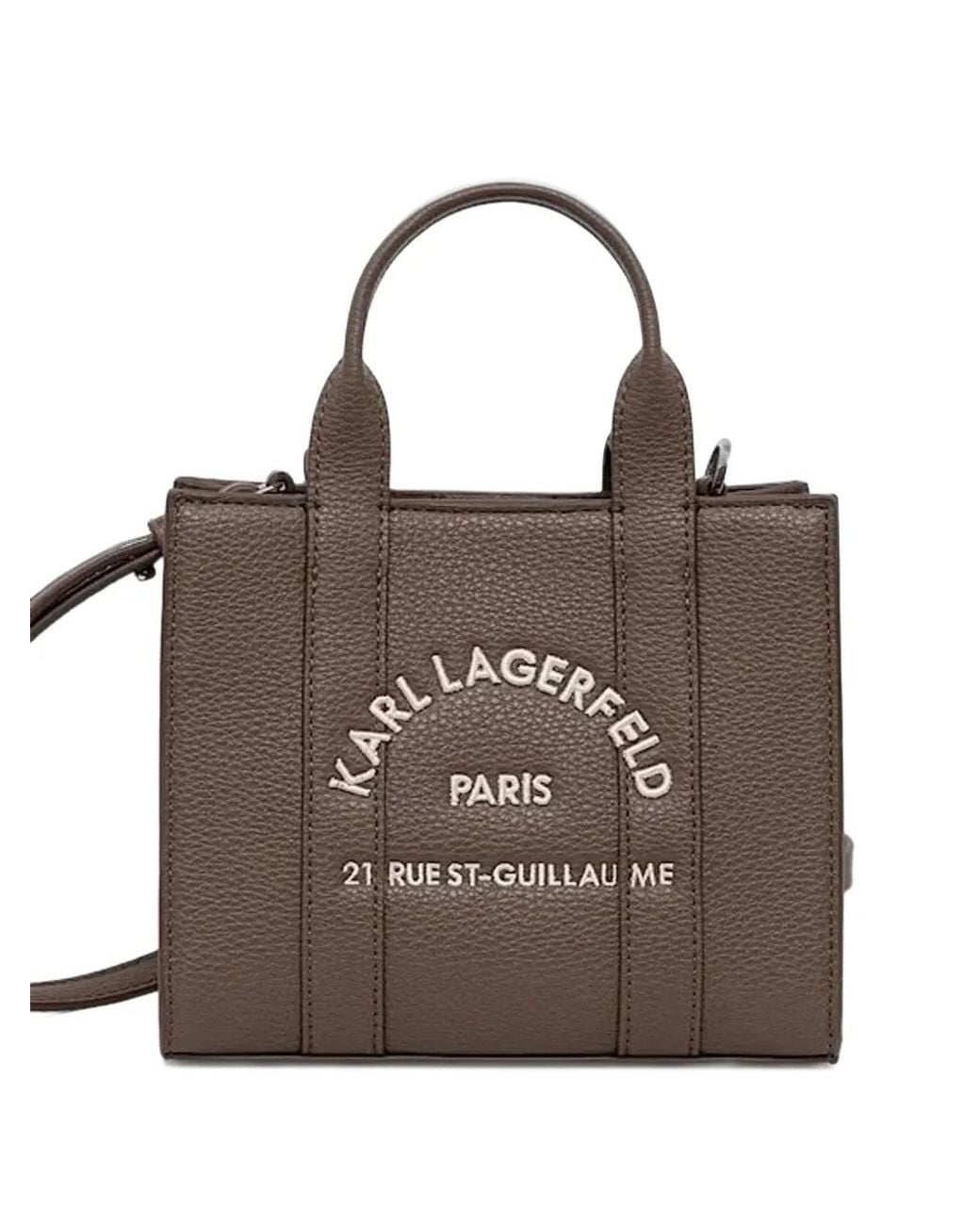 Karl Lagerfeld Brown Mini Rue St-Guillaume Logo-Embroidered Tote Bag