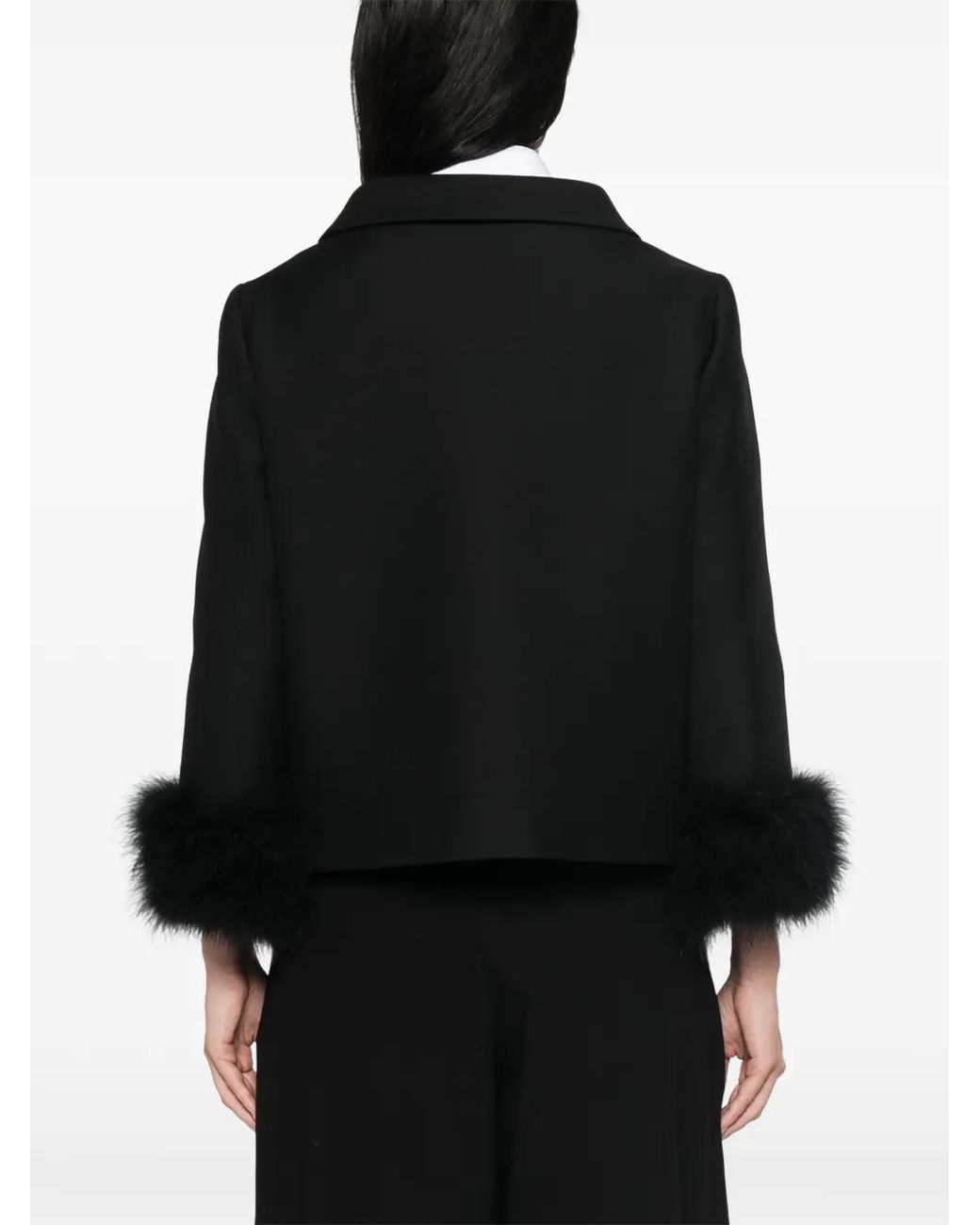Valentino Garavani Black Feather-Trim Peter Pan Collar Jacket