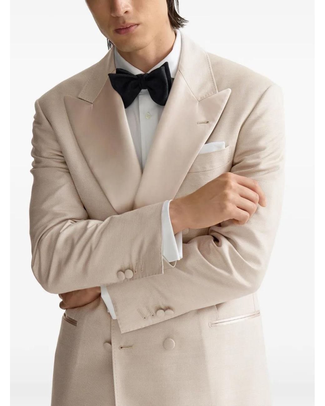 Brunello Cucinelli Natural Silk One-And-A-Half Breasted Tuxedo Jacket With Peak Lapels for men