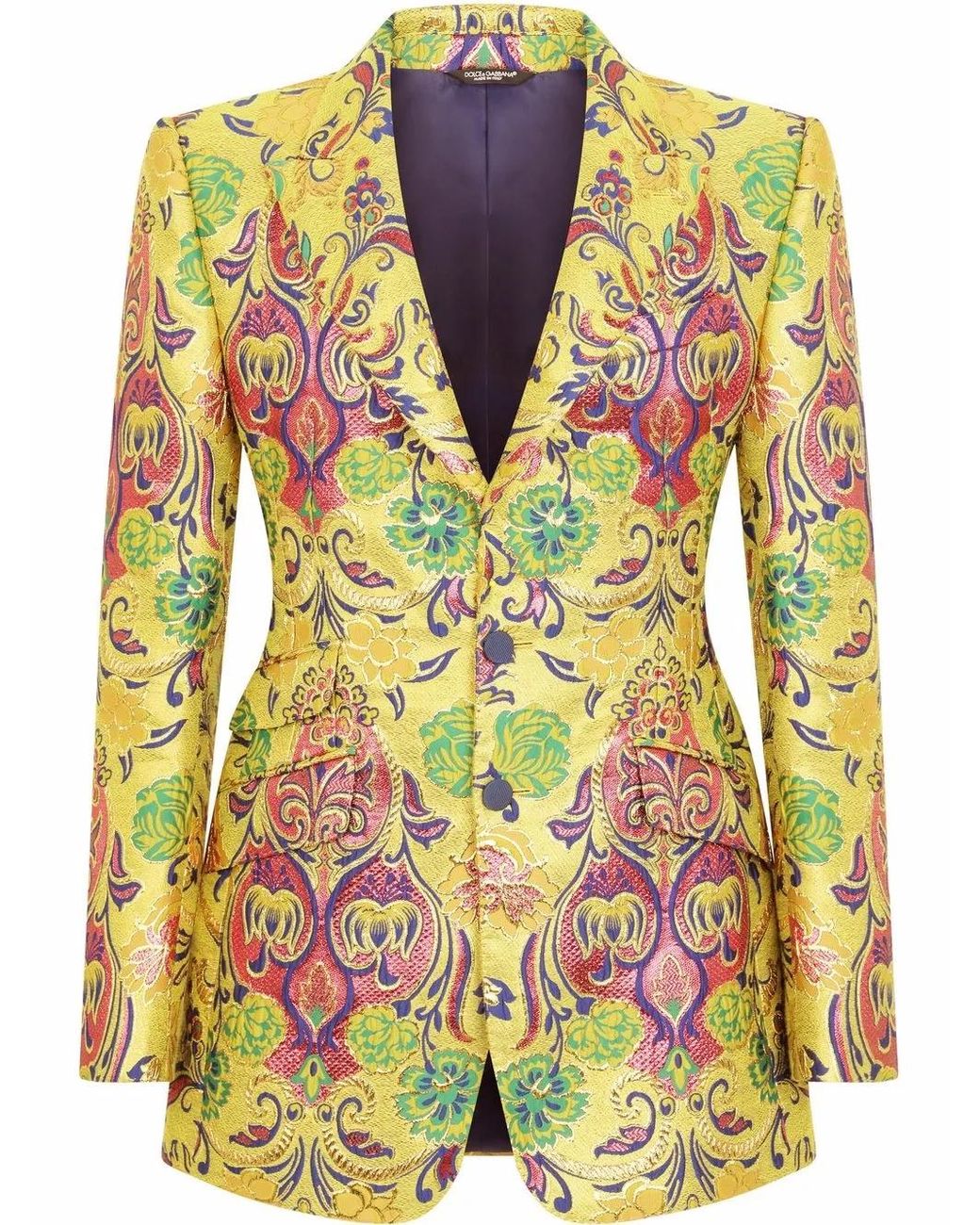Dolce & Gabbana Yellow Patterned Jacquard Suit Jacket for men