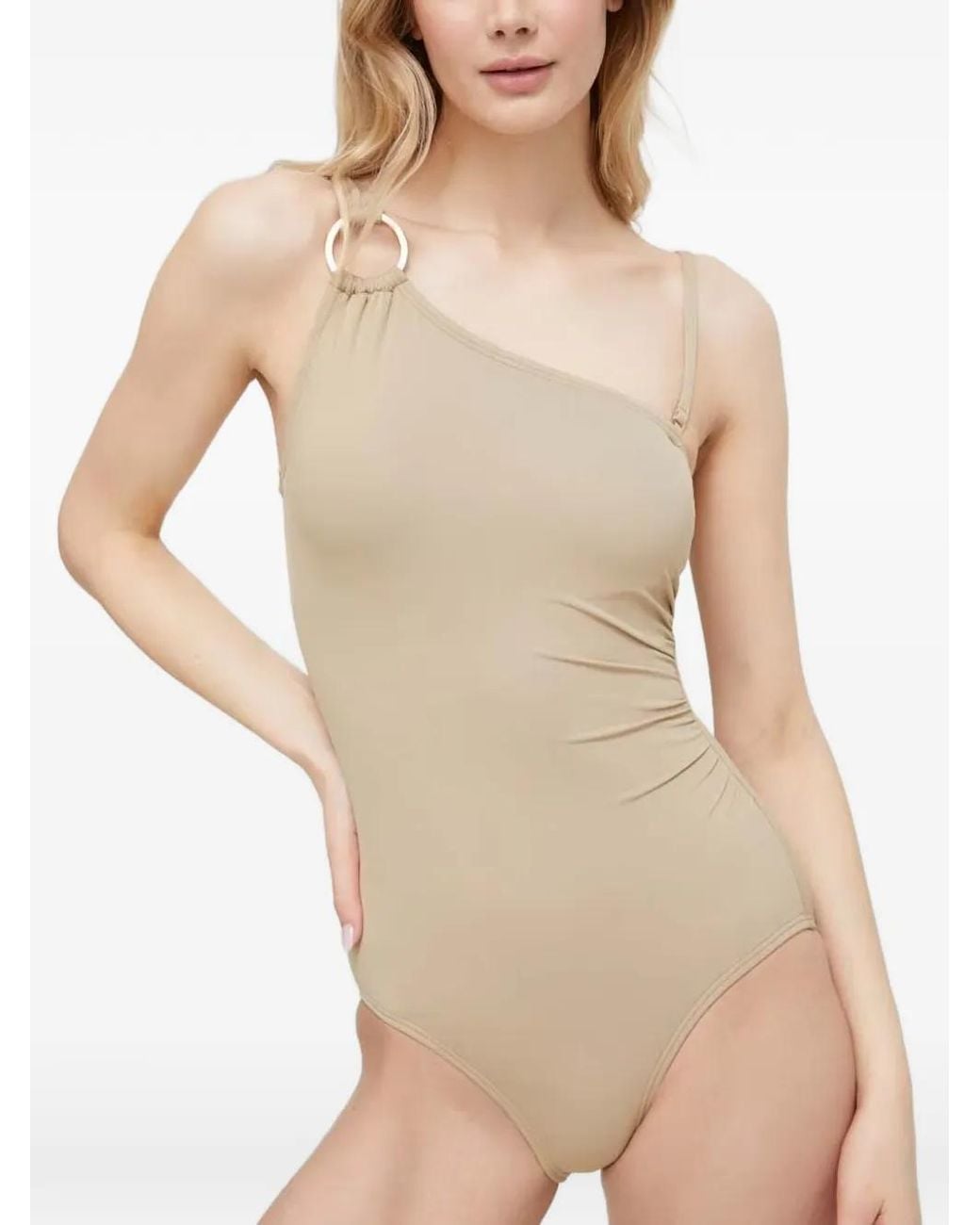 MICHAEL Michael Kors Natural One-Shoulder Ring-Detail Swimsuit