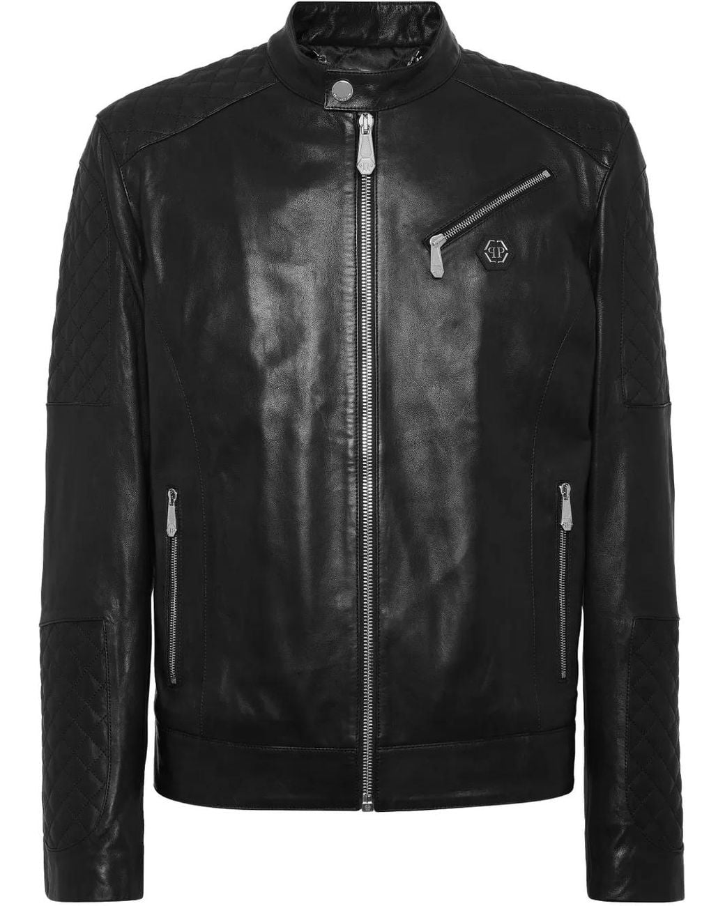 Philipp Plein Leren Bomberjack in het Black voor heren
