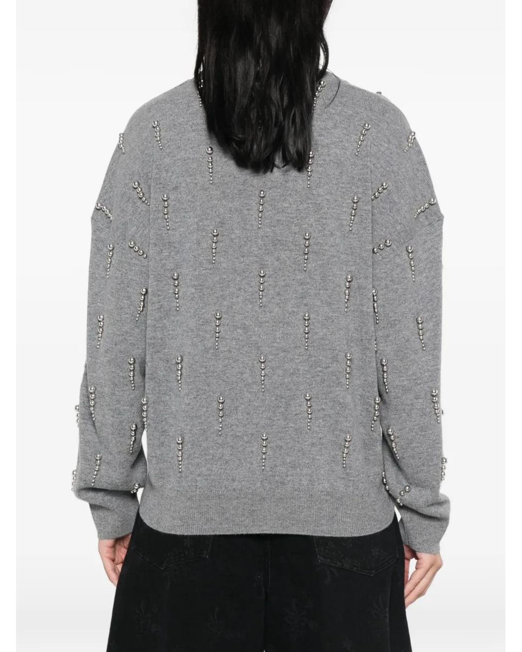 Circus Hotel Gray Stud-Embellished Knitted Sweater