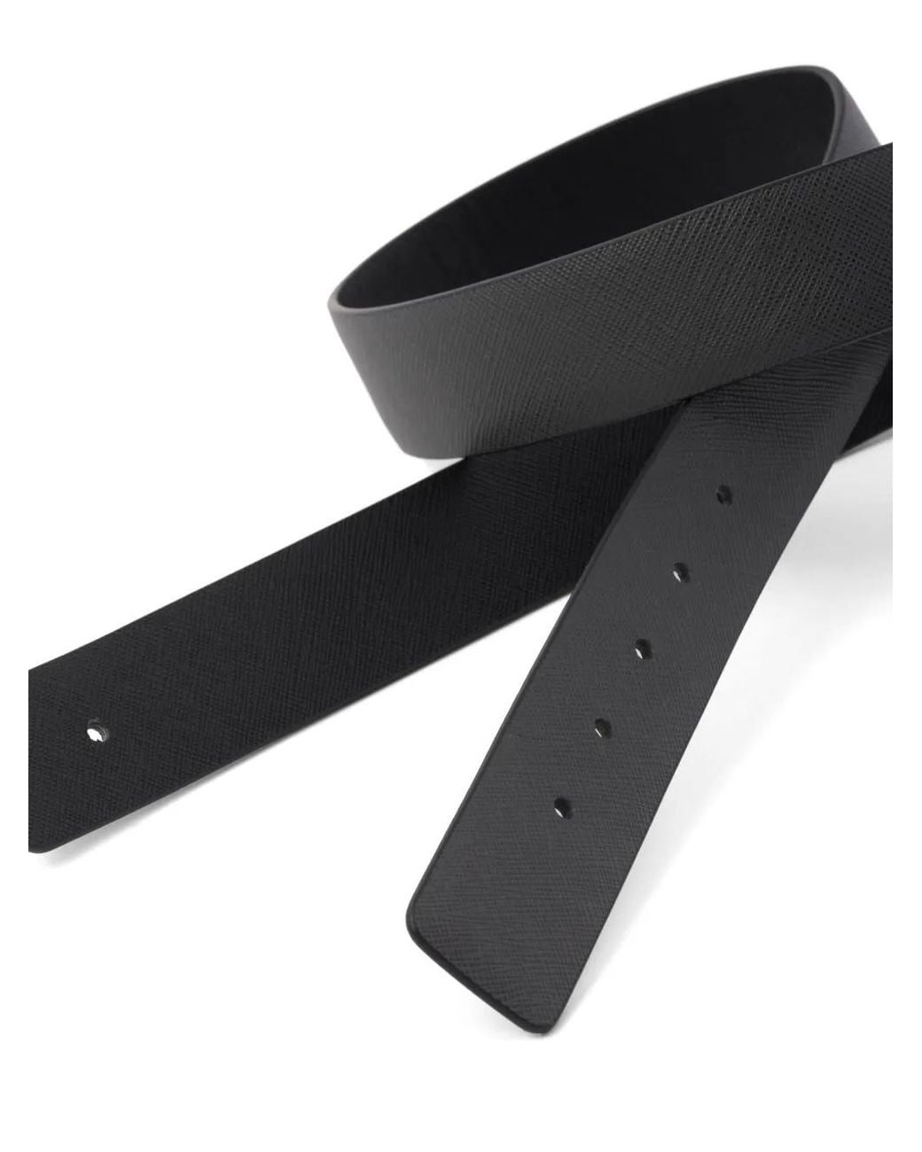 Prada Black Reversible Saffiano Leather Belt Strap for men