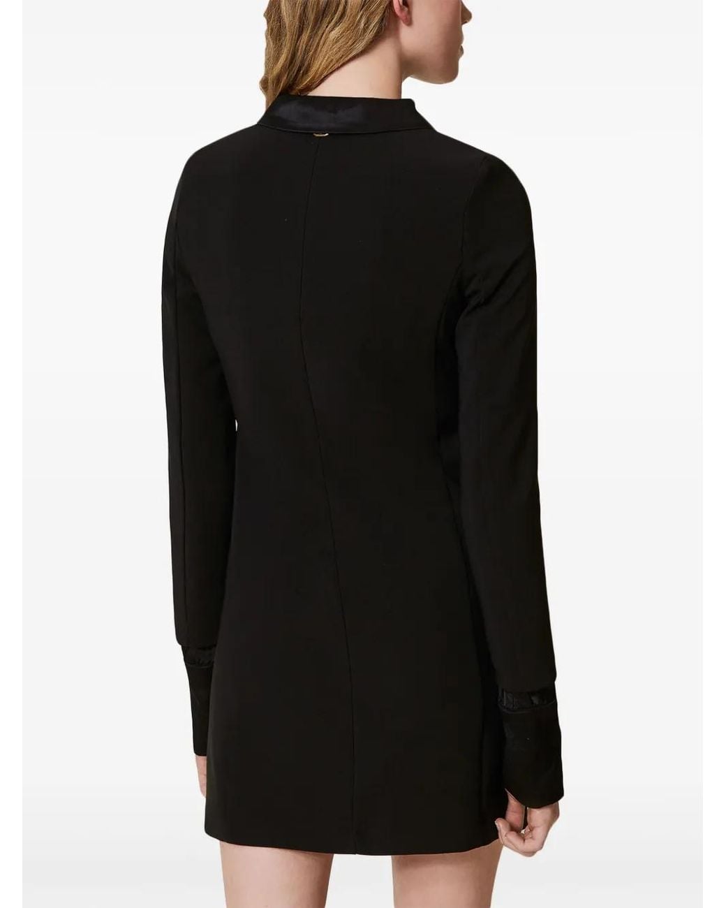 Twinset Black Satin-Details Crepe Minidress