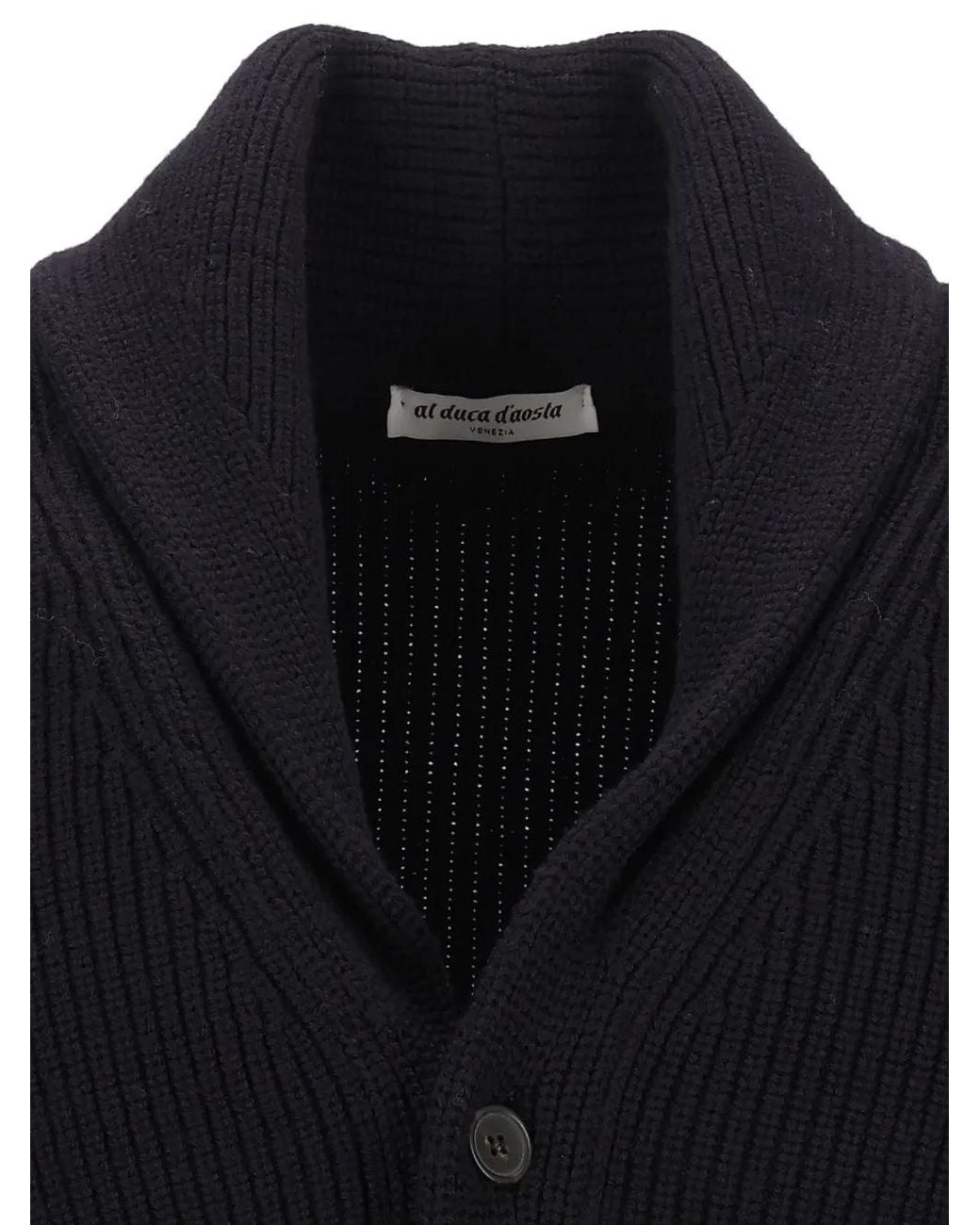 Al Duca D'aosta Blue Ribbed-Knit Shawl-Collar Cardigan for men