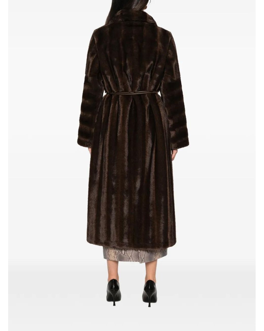 VALENTINI 1972 Black Faux-Fur Belted Coat