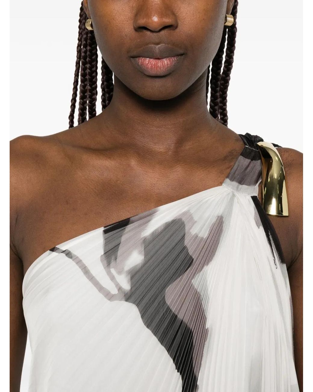Max Mara White Floral-Print Pleated Maxi Dress