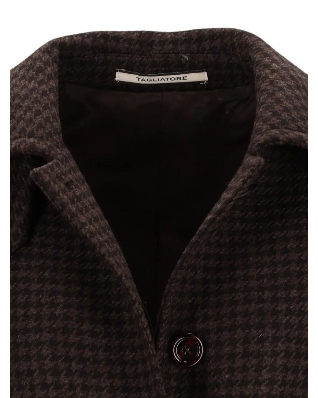 Tagliatore Black Houndstooth-Pattern Virgin Wool Coat