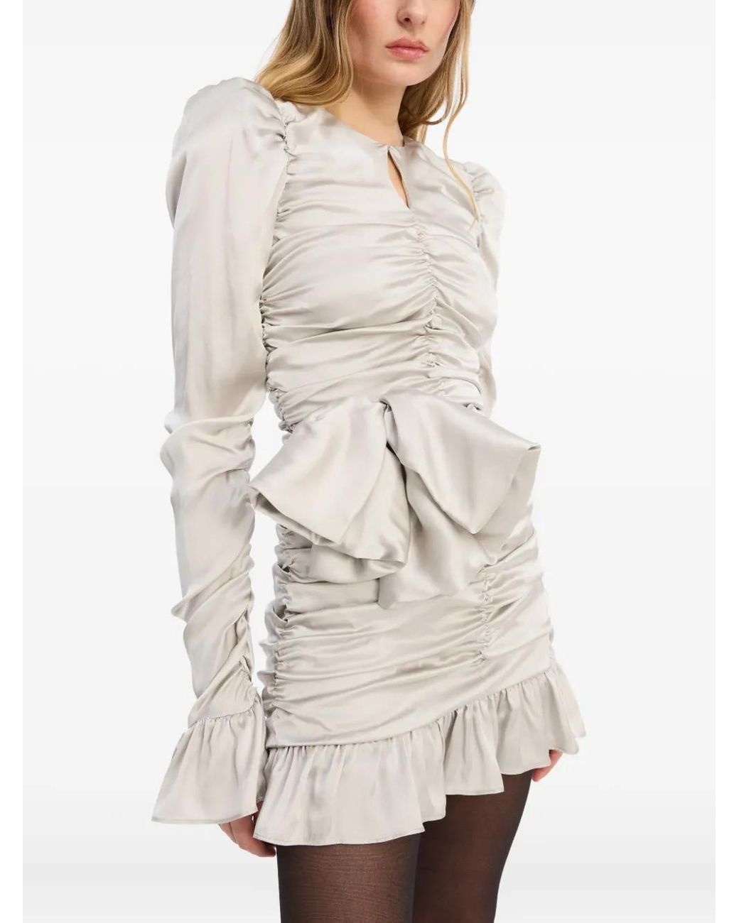 ROTATE BIRGER CHRISTENSEN Gray Bow Ruffled Mini Dress