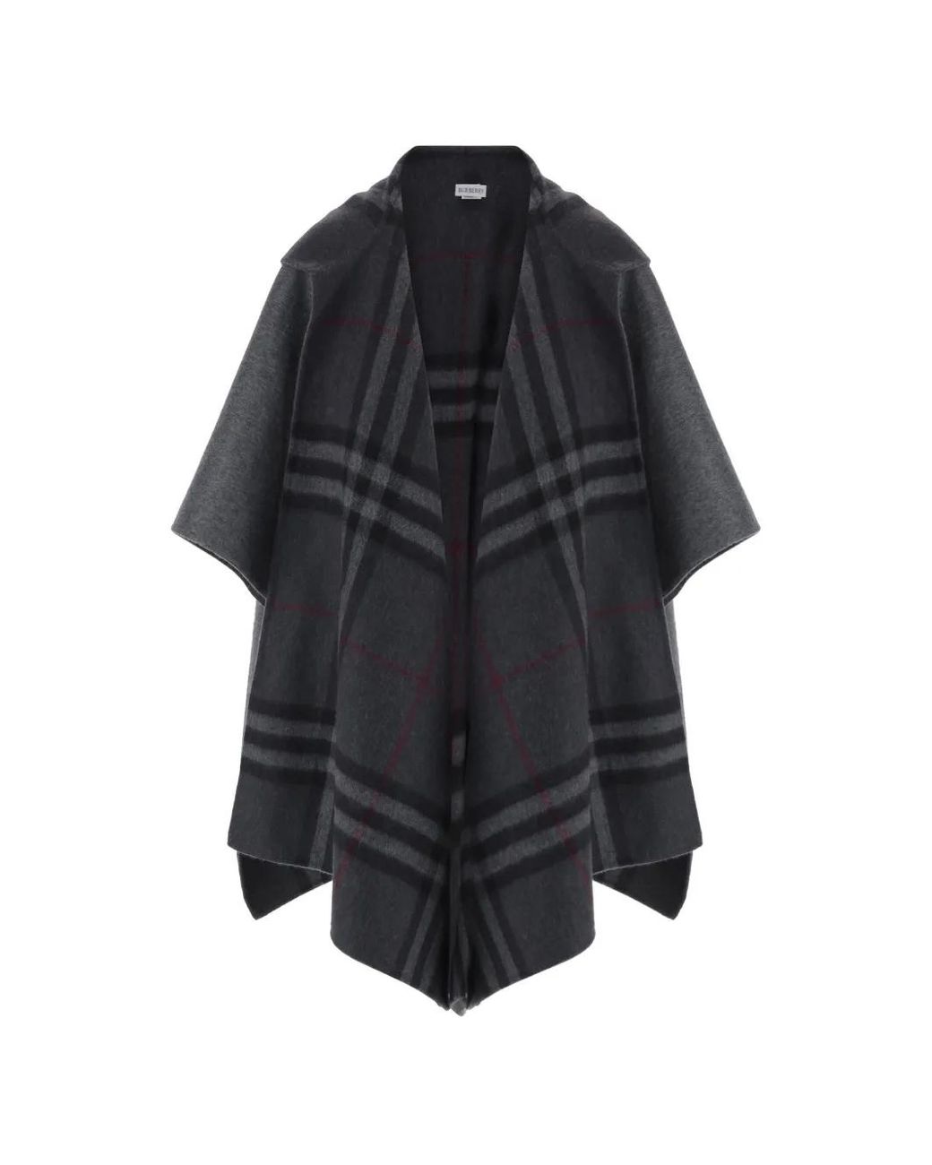 Burberry Black Reversible Check Cashmere Hooded Cape
