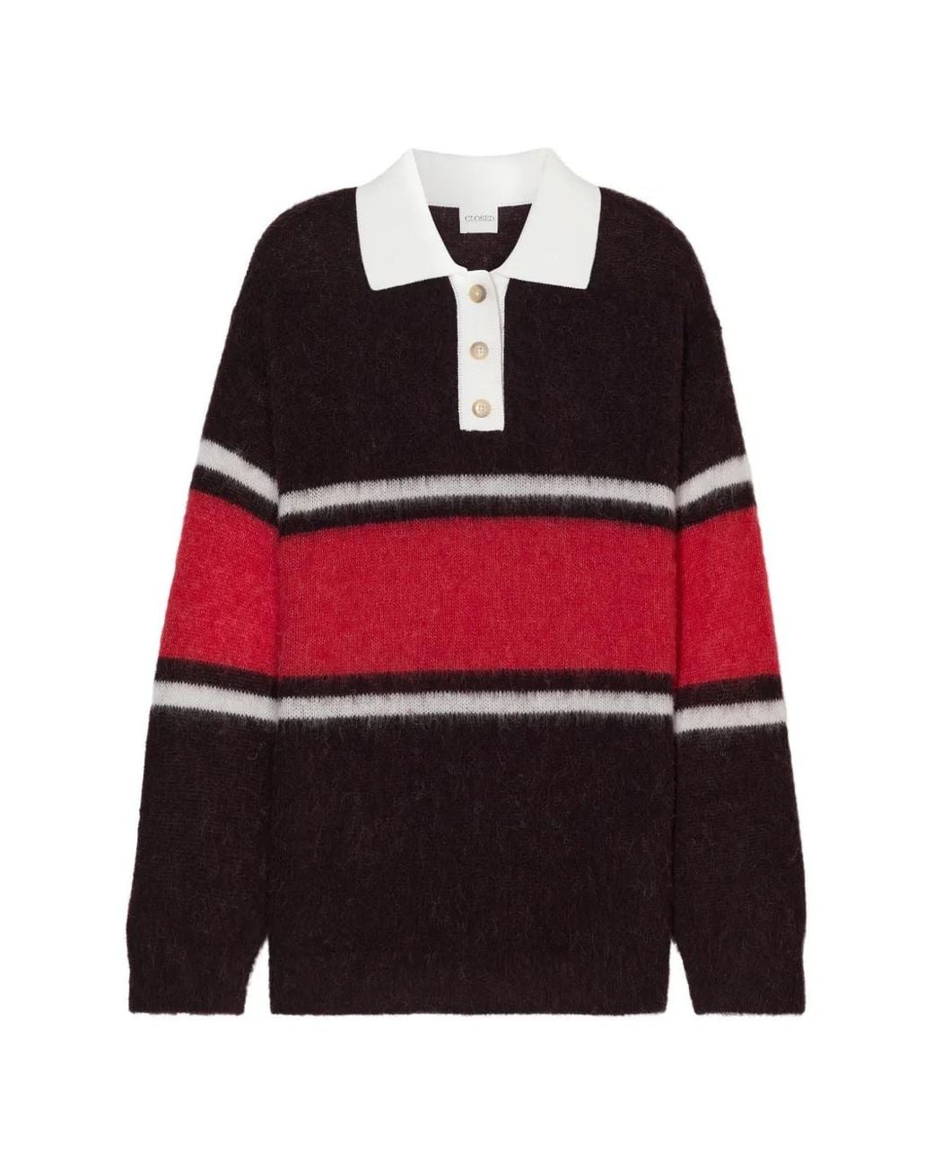 Closed Red Rugby-Stripe Polo Sweater