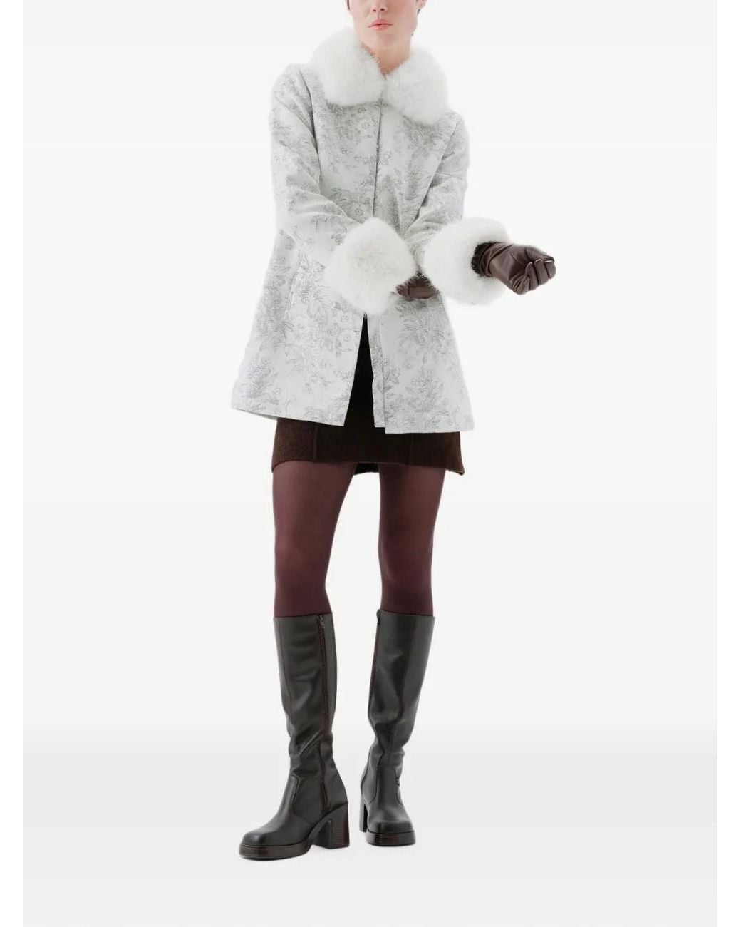 Unreal Fur White Troubadour Floral-Print Coat