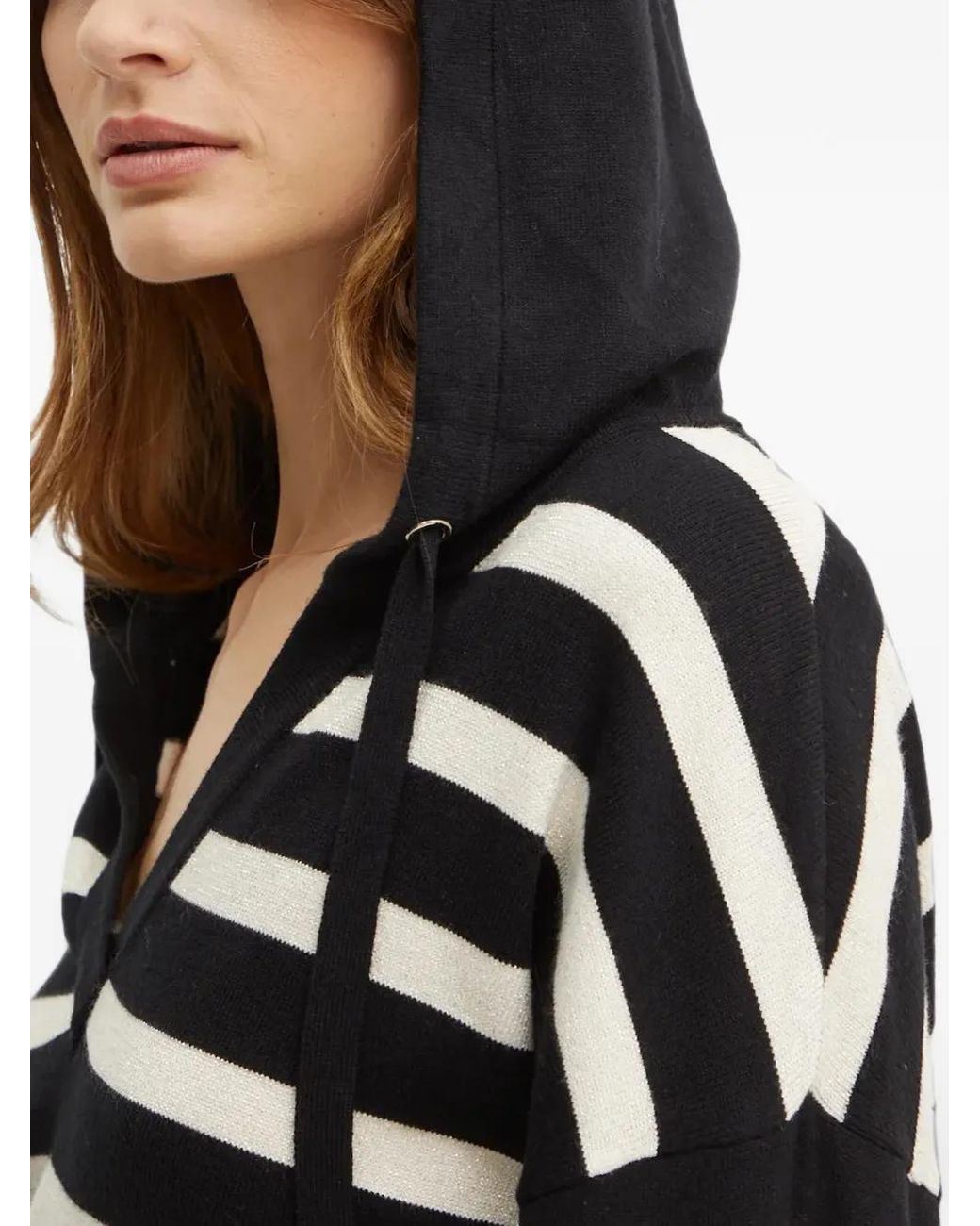 Morgan Black Mballon Striped V-Neck Hoodie