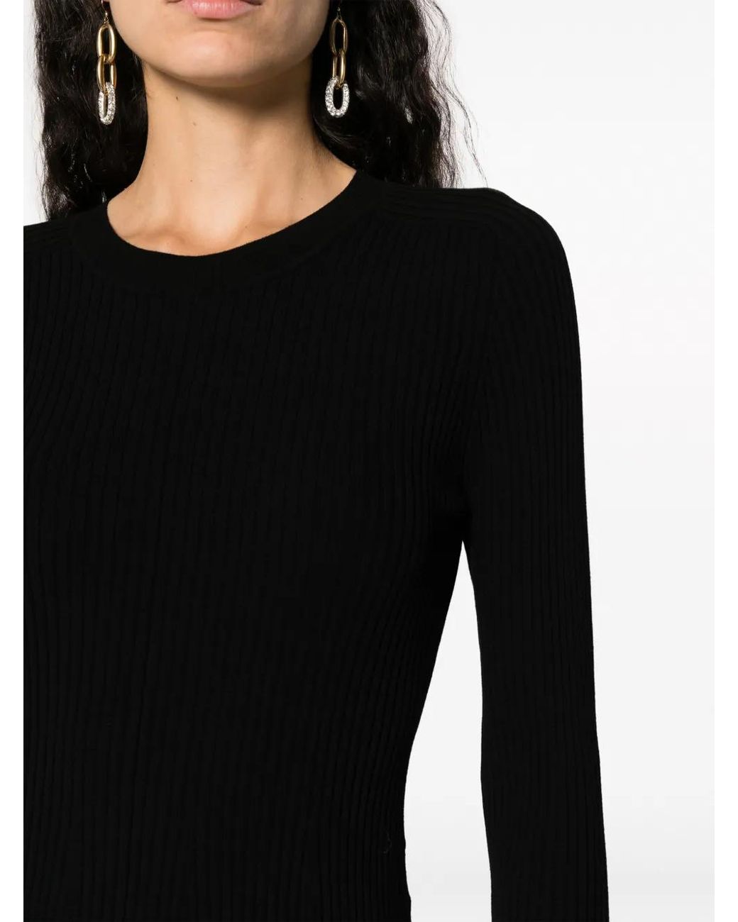 P.A.R.O.S.H. Black Ribbed-Knit Midi Dress