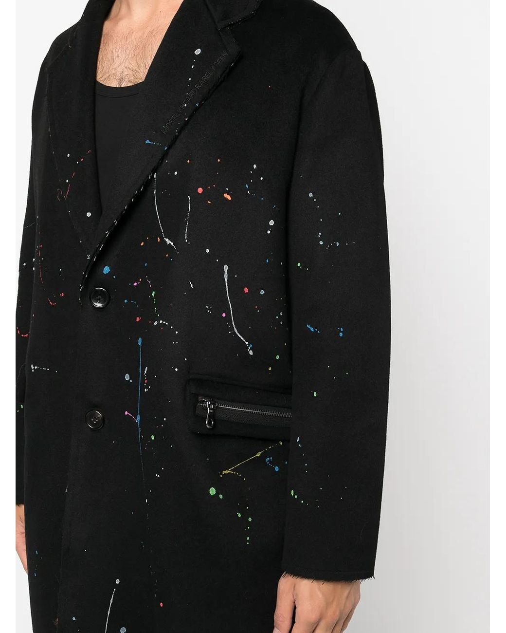 Mostly Heard Rarely Seen Black Paint-Splattered Overcoat for men