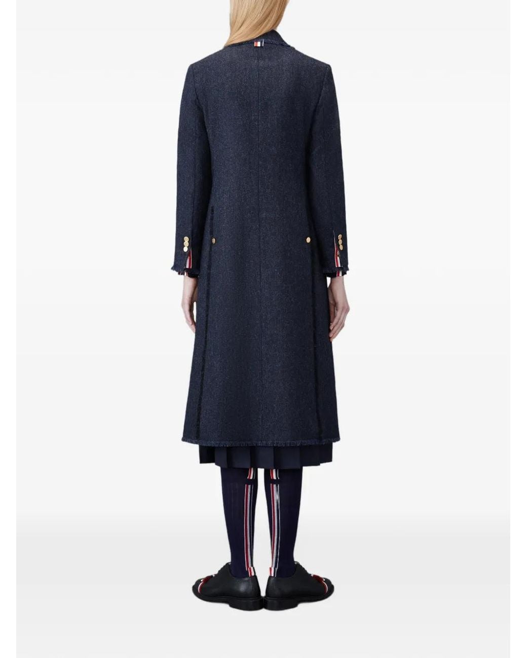 Thom Browne Black Donegal Tweed Wide Lapel Overcoat