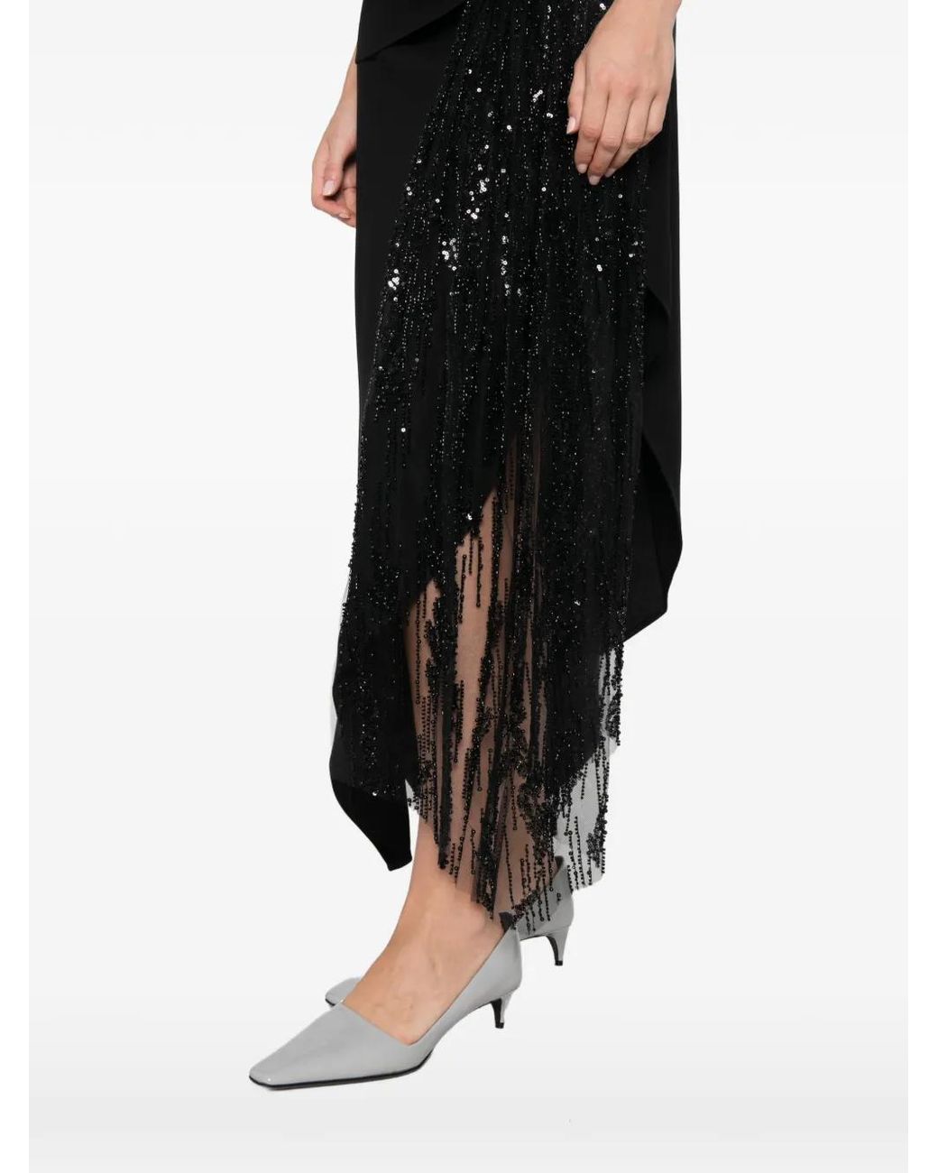 Staud Black Effie Sequin-Embellished Fringed Maxi Dress