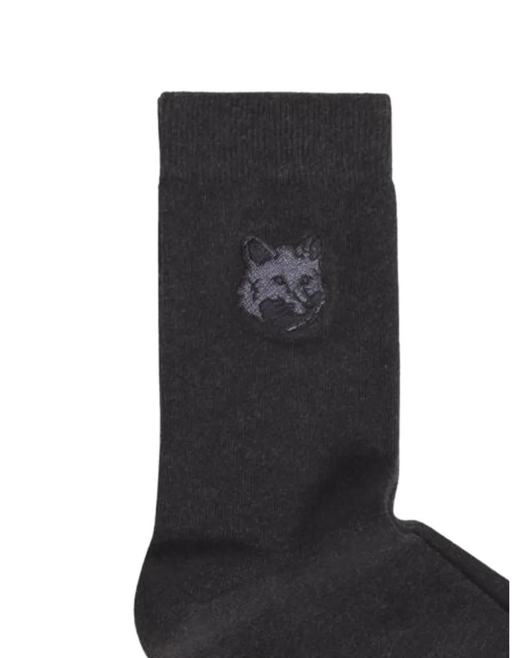 Maison Kitsuné Black Fox-Patch Ribbed-Trim Socks for men