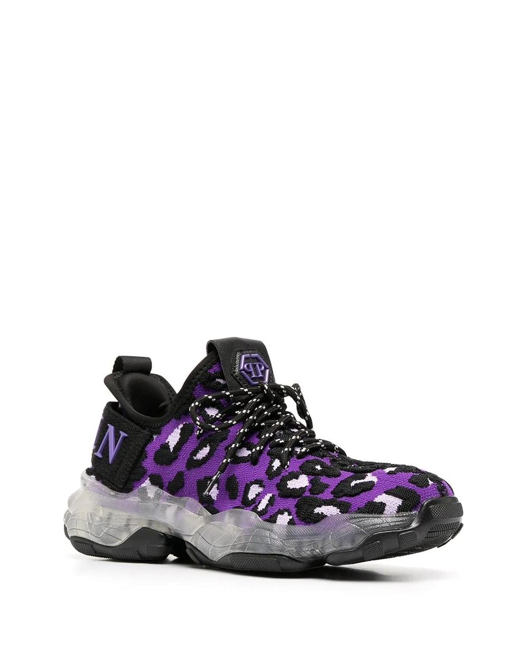 Philipp Plein Purple Runner Leopard-Print Sneakers
