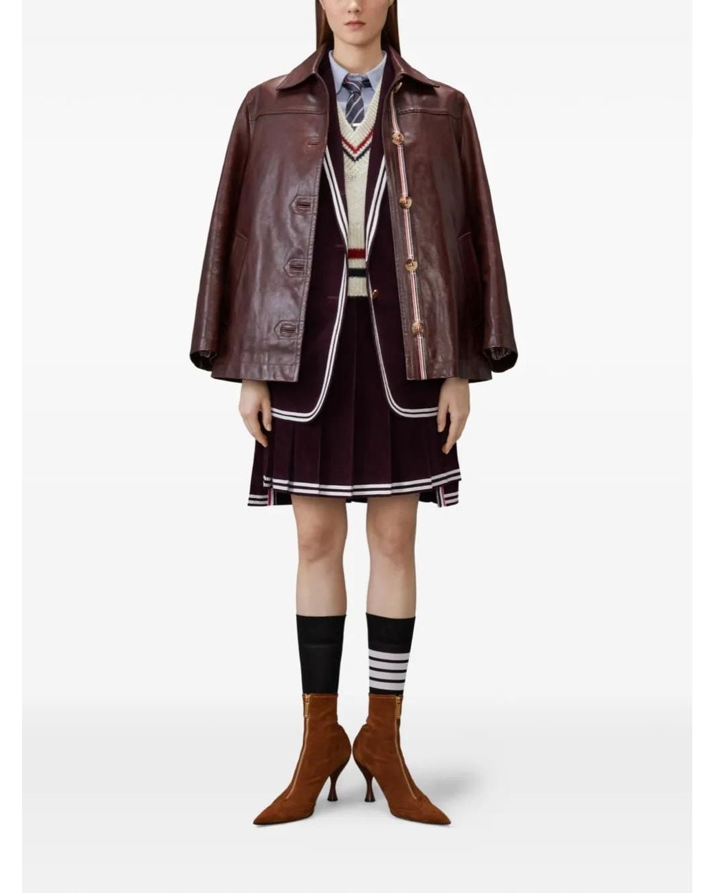 Thom Browne Brown Leather Dockside Coat