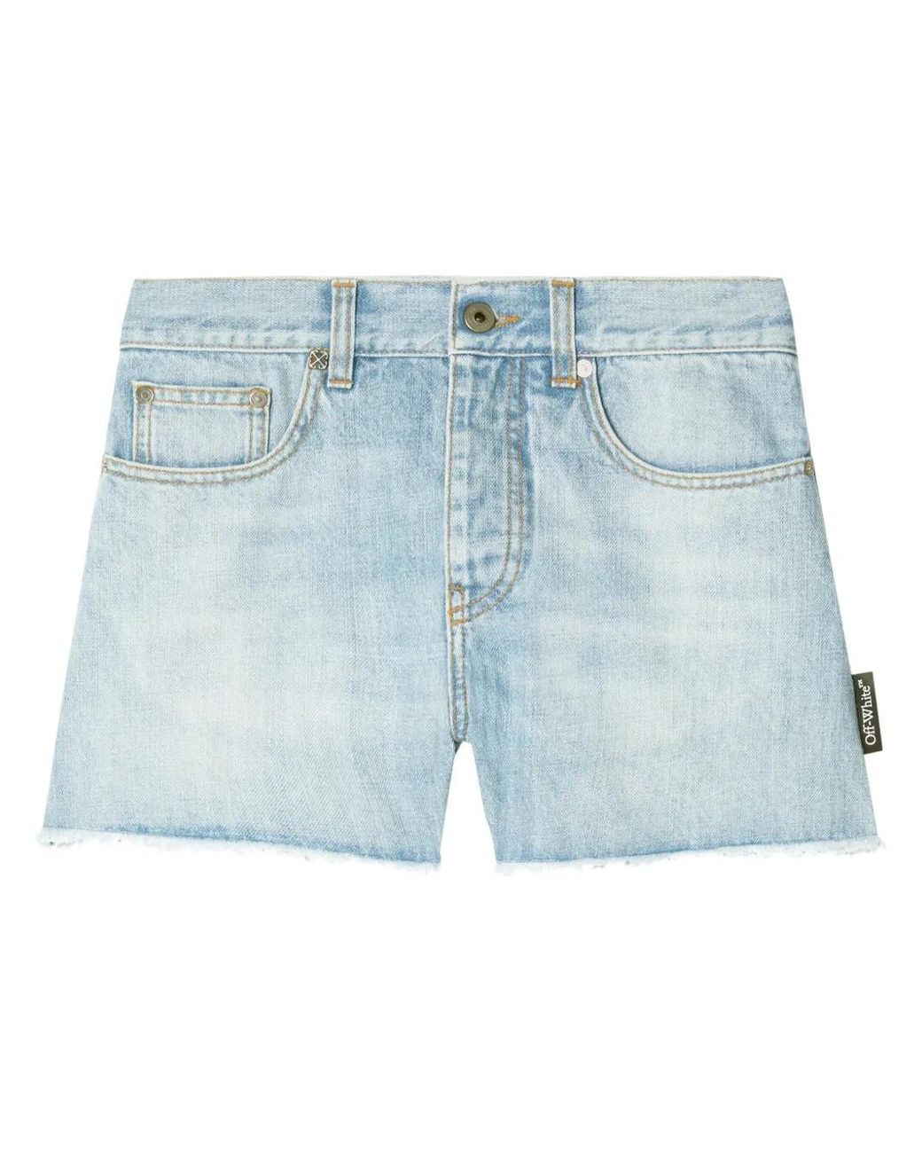 Off-White c/o Virgil Abloh Blue Frayed Denim Shorts