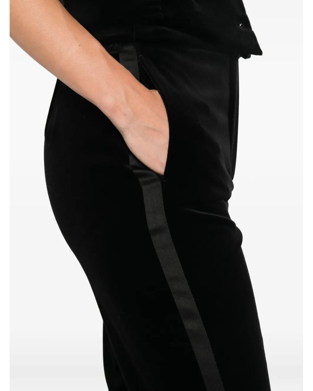 Max Mara Black Side-Stripe Velvet Trousers