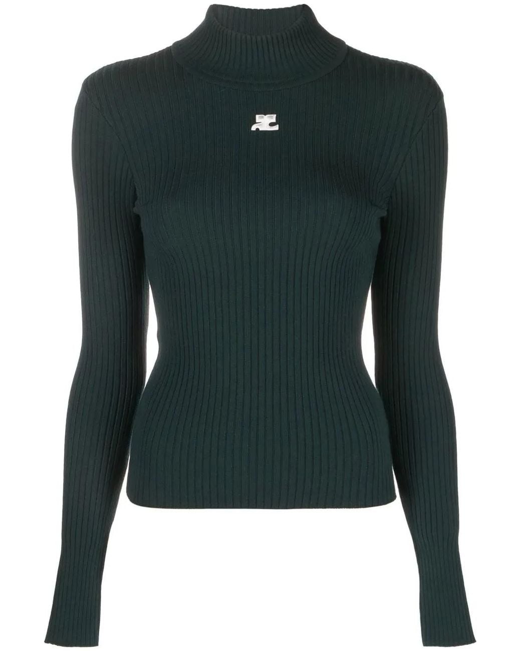 Courreges Green Logo-Patch Ribbed-Knit Jumper