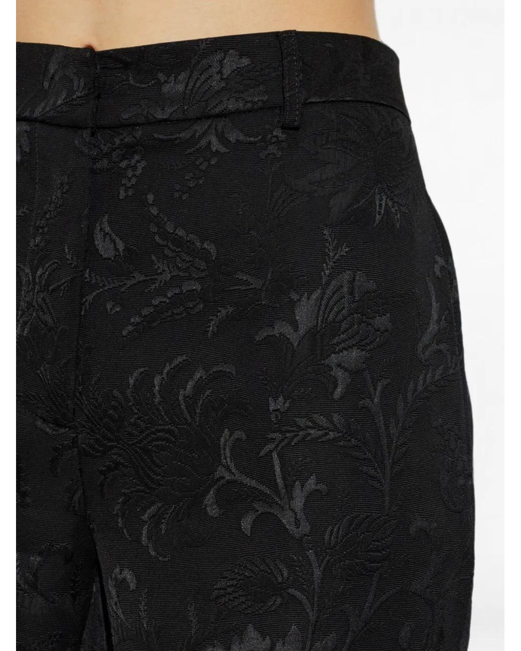Etro Black Jacquard Bootcut Trousers With Floral Motif
