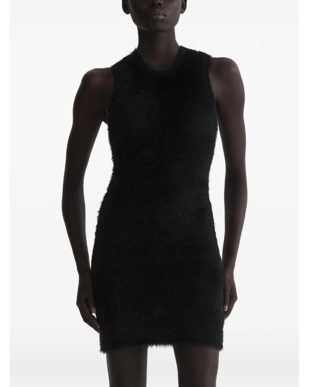 Mugler Black Robe En Maille À Effet Brossé
