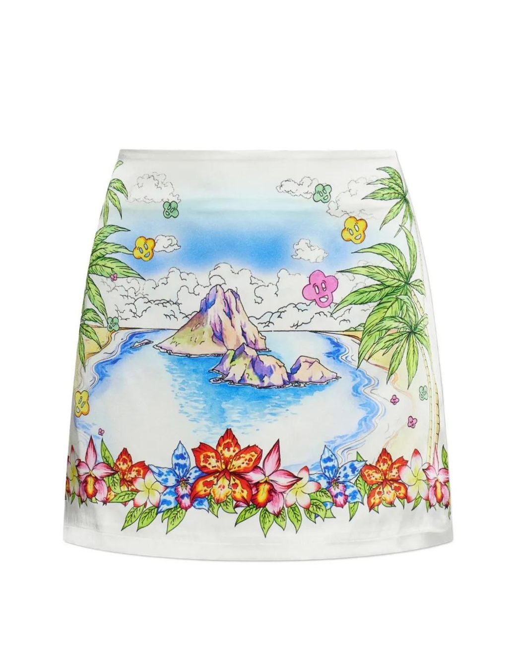 Casablanca White Better Days Graphic Print Silk Mini Skirt
